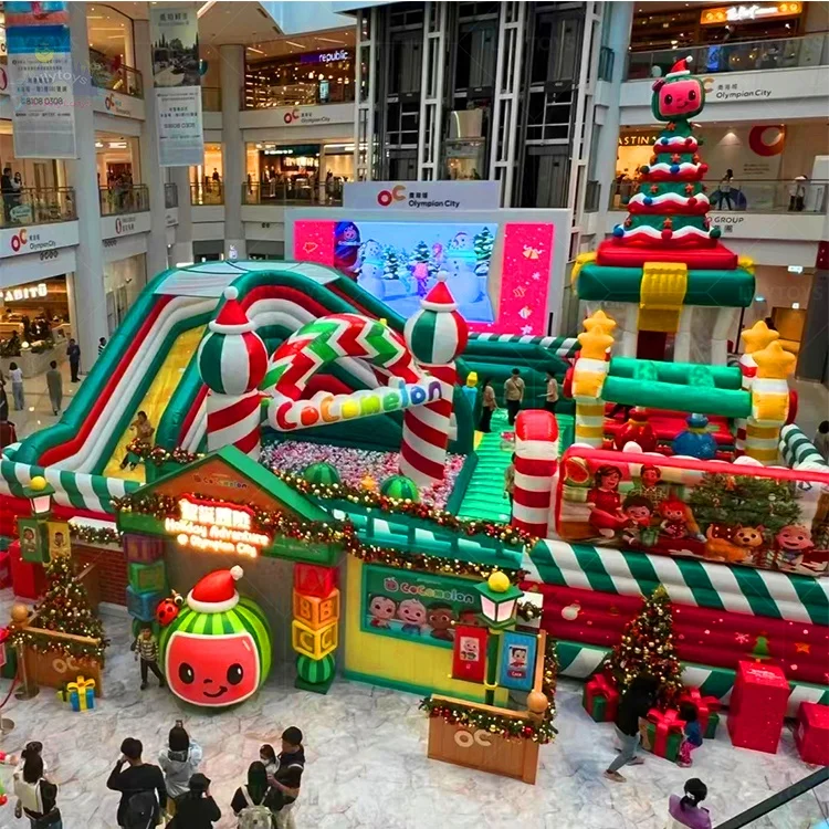 Christmas Wonderland Inflatable Bounce House Playground Santa Snowman Christmas Tree Theme Jumper Trampoline Giant Bouncy Castle
