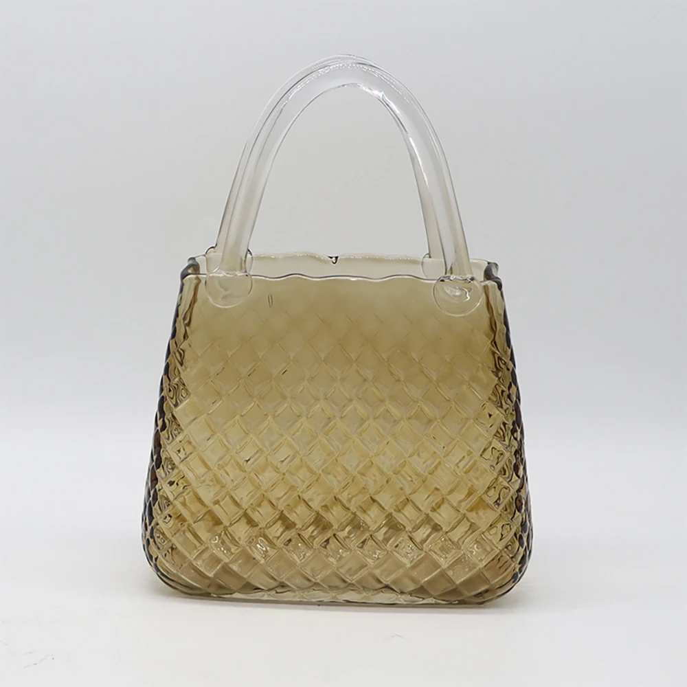 New product ideas 2024 Light Grey Clear Glass Flower Vase Handbag for Home Decor Transparent Crystal Unique Handbag Vases
