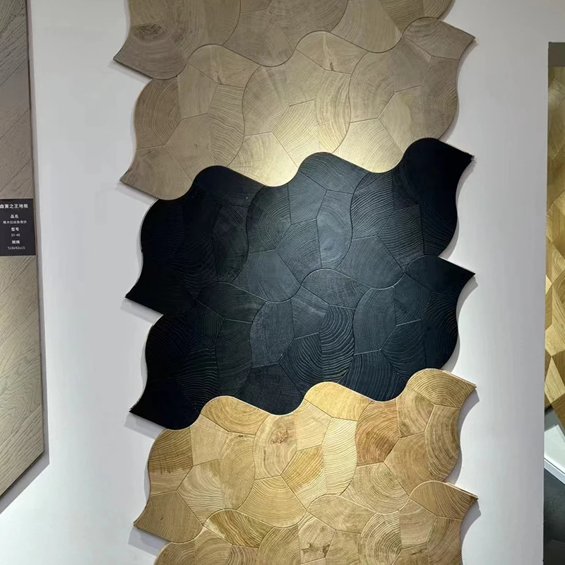15Mm Background Wall Chinese Knot Art Oak Shaped Hardwood Floor White Colour Oak Parquet Floor Tiles