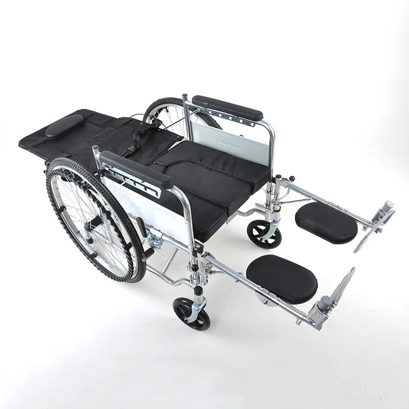 Hot Selling Light Weight Folding Reclining Manual Wheel Chair Antiskid Armrest Stainless Steel Reclining Wheelchair With Commode