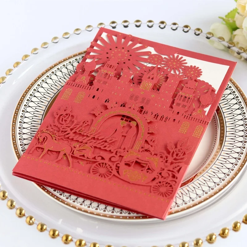 Luxury Greeting Gift Card  with Pumpkin Carriage for Wedding Invitation Card  with 3D Castle
