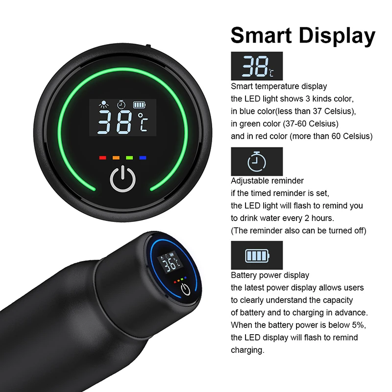  Reminder sterilizer UVC water bottle UV led sanitizing uv light vacuum flask insulation self cleaning