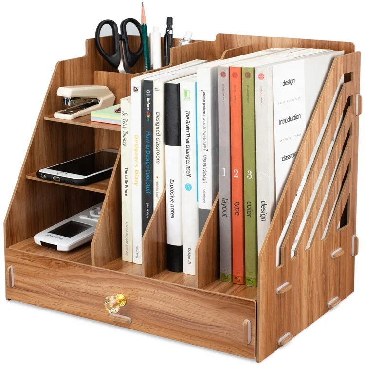 Tonsmile Office Wooden Stationery Desk Tidy Storage Organiser Holder Sorter for A4 Papers, Books, Pens, and Notebooks
