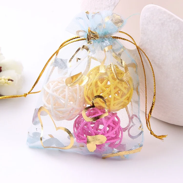 Custom Transparent Drawstring Pouch Yarn Gold Organza Bags For Storage