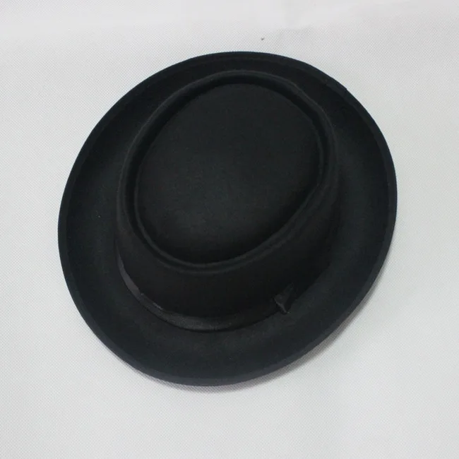 Factory Cheap Printing Logo Black Ribbon Wool Felt pork pie hat