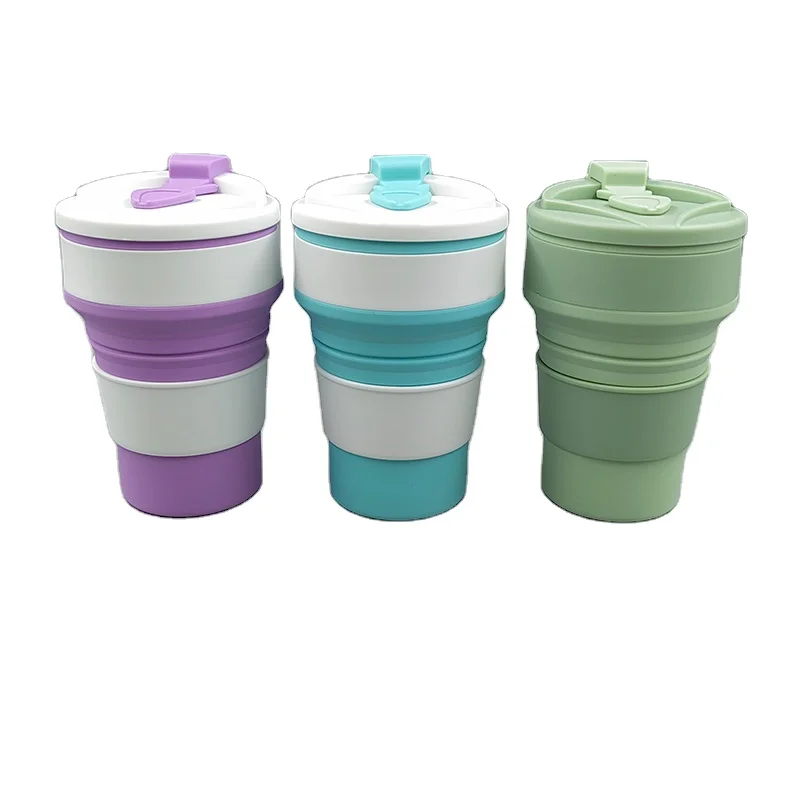 wholesale Eco Friendly 350ml Portable Coffee Cup With Lid Collapsible Silicone Folding Mug Cup For Travel Camping Drinking