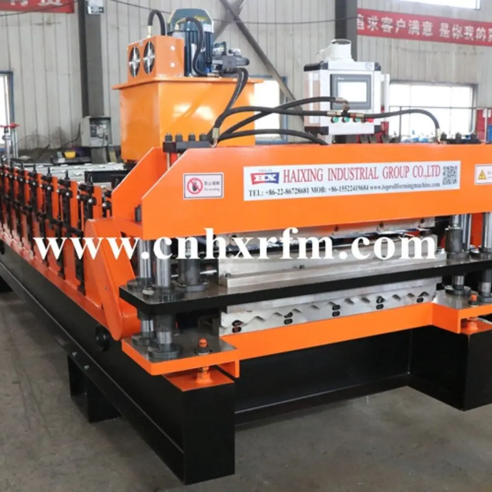 fully automatic 5v trapezoidal and corrugated metal roof panel tiles making machinery double layer roofing roll forming machine