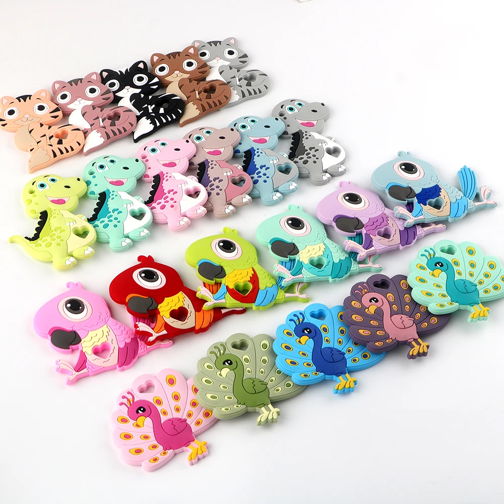 Customize Hot Selling Products Eco-friendly BPA Free Cat Dinosaur Cartoon Teether Making Diy Teething Silicone Teether Toys