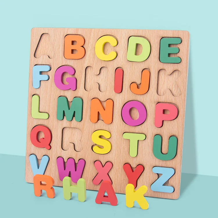 Wooden Alphabet Number Cognitive Geometric Shapes Spelling Building Blocks