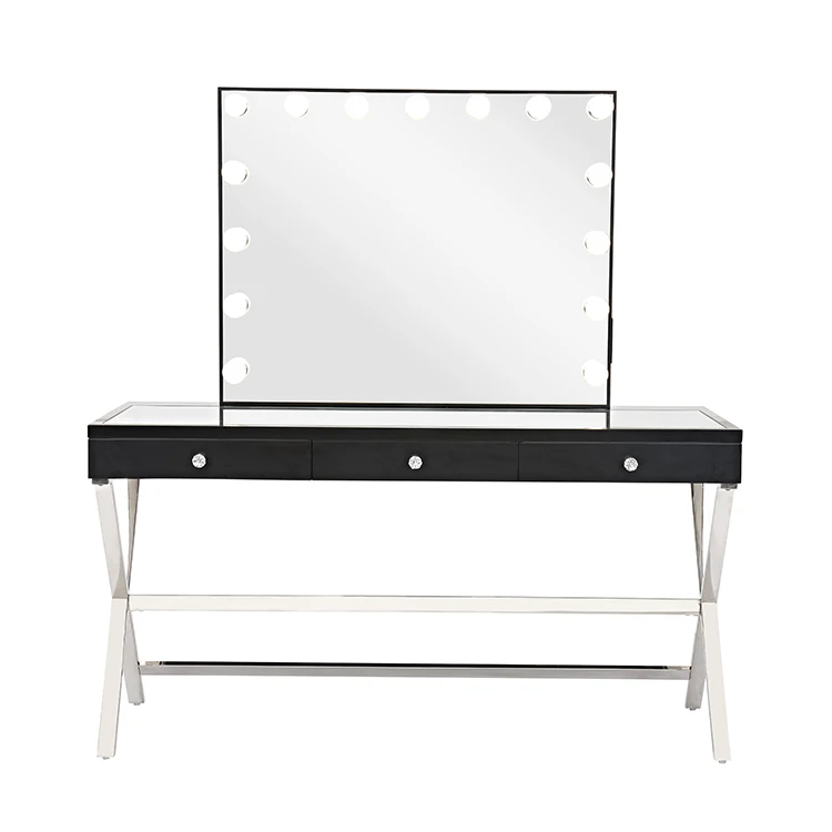 Latest arrival customized modern design household girls vanity dressing makeup mirror table with led lights