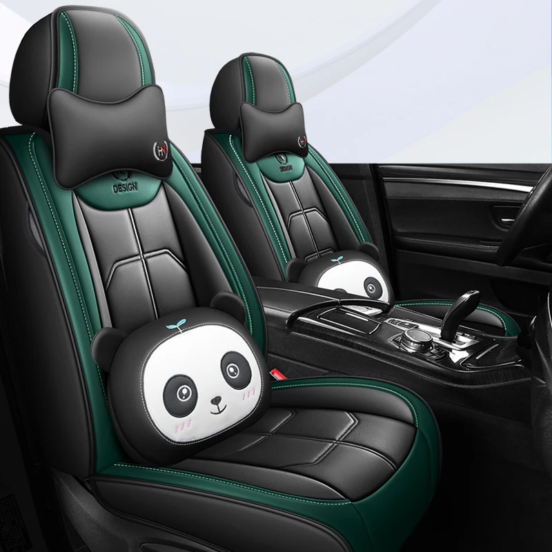 anti scratch durable cute sweet cartoon panda pillow well fitting artificial leather car seat cover full set luxury