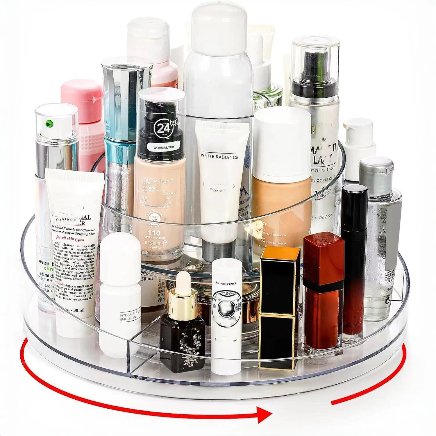 360 Rotating Makeup Organizer Lazy Susan Turntable Cosmetics Storage Tray 2 Layers Round Spinning Holder Organizer Case