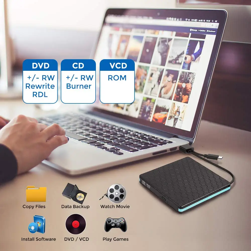 2021 Most Popular External DVD Drive Burner Portable DVD CD Player With USB 3.0 Type C Interface for