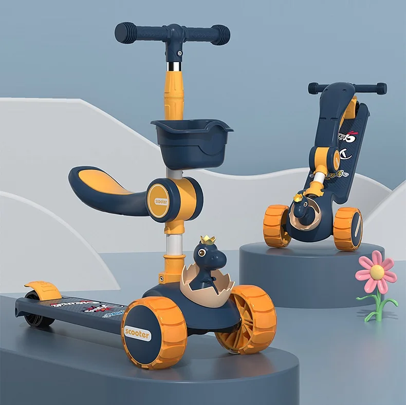 Top sell 3 in 1 kids scooter for 3-8 year old child/three wheel flash music scooter folding with seat light and music