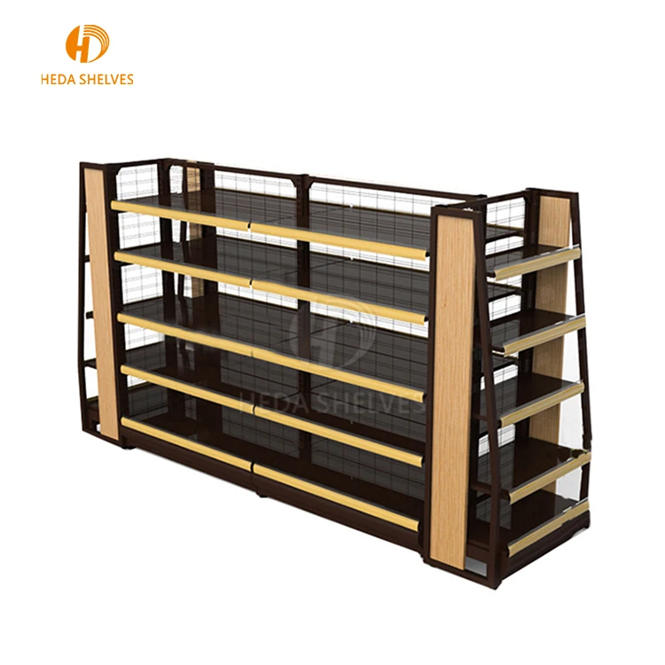 Double side supermarket convenience store display shelf / rack gondola shelving