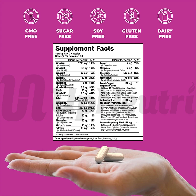 Multivitamin Capsules to Provide Daily Energy for Women Customized label