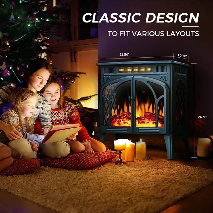 Vertical Portable Tip Over Protection 3d Log Space Heater Fan Fire Infrared Electric Fireplace Stove Heater