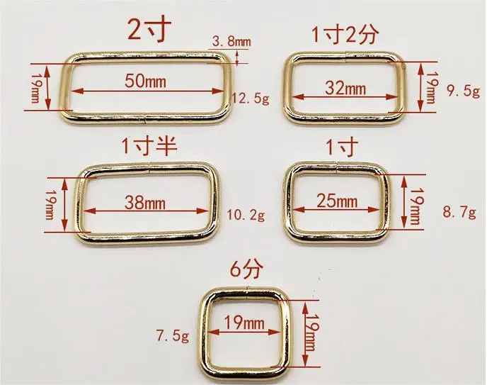 3.8mm Wire Diameter Wholesale Zinc Alloy Black Gold Silver Metal Iron Ring Iron Wire Square Buckle Bag Hardware Square Buckle