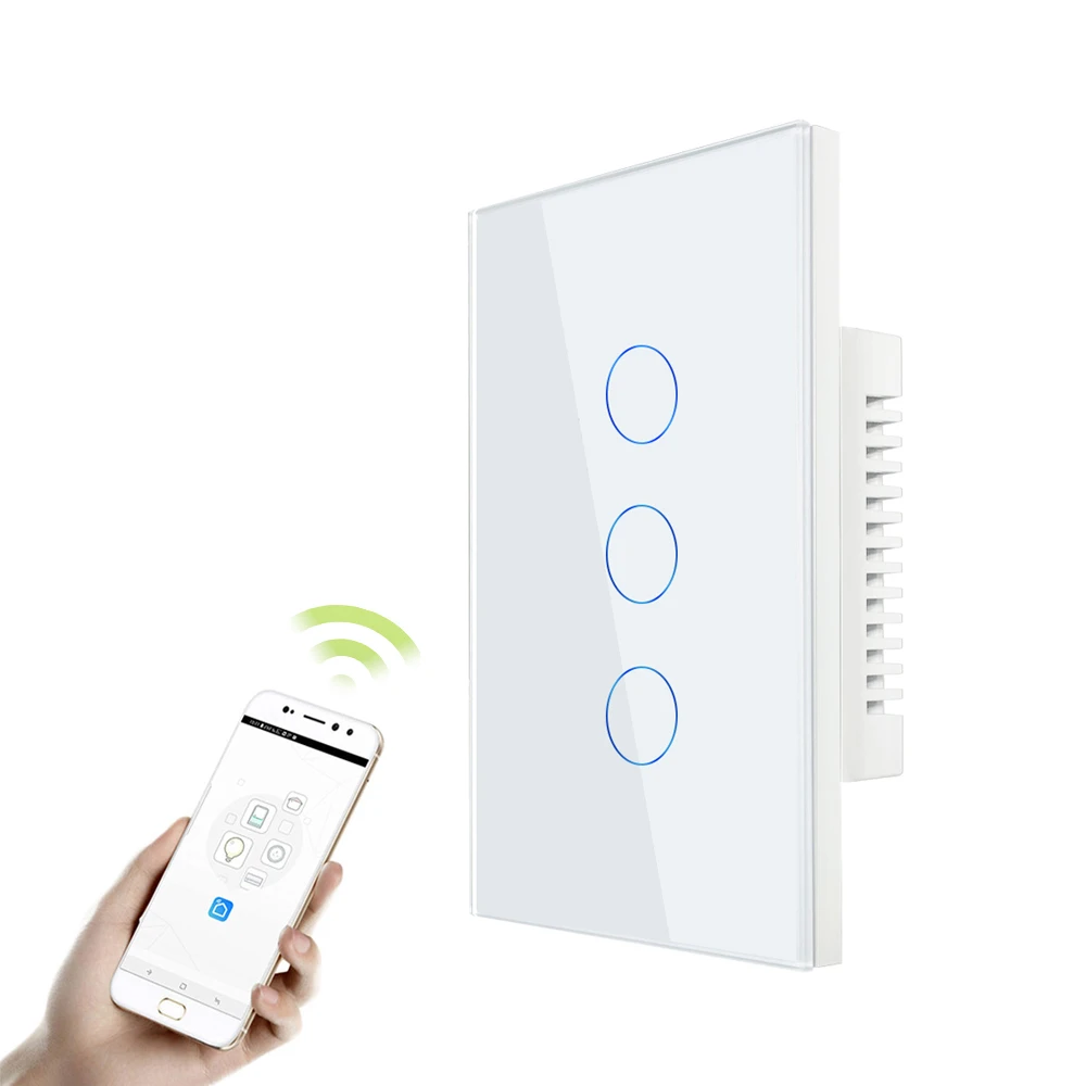 3 Gang Touch Screen Smart Wifi Controlled Light Switch Home Hotel Electrical Wall Switch (1600498408515)