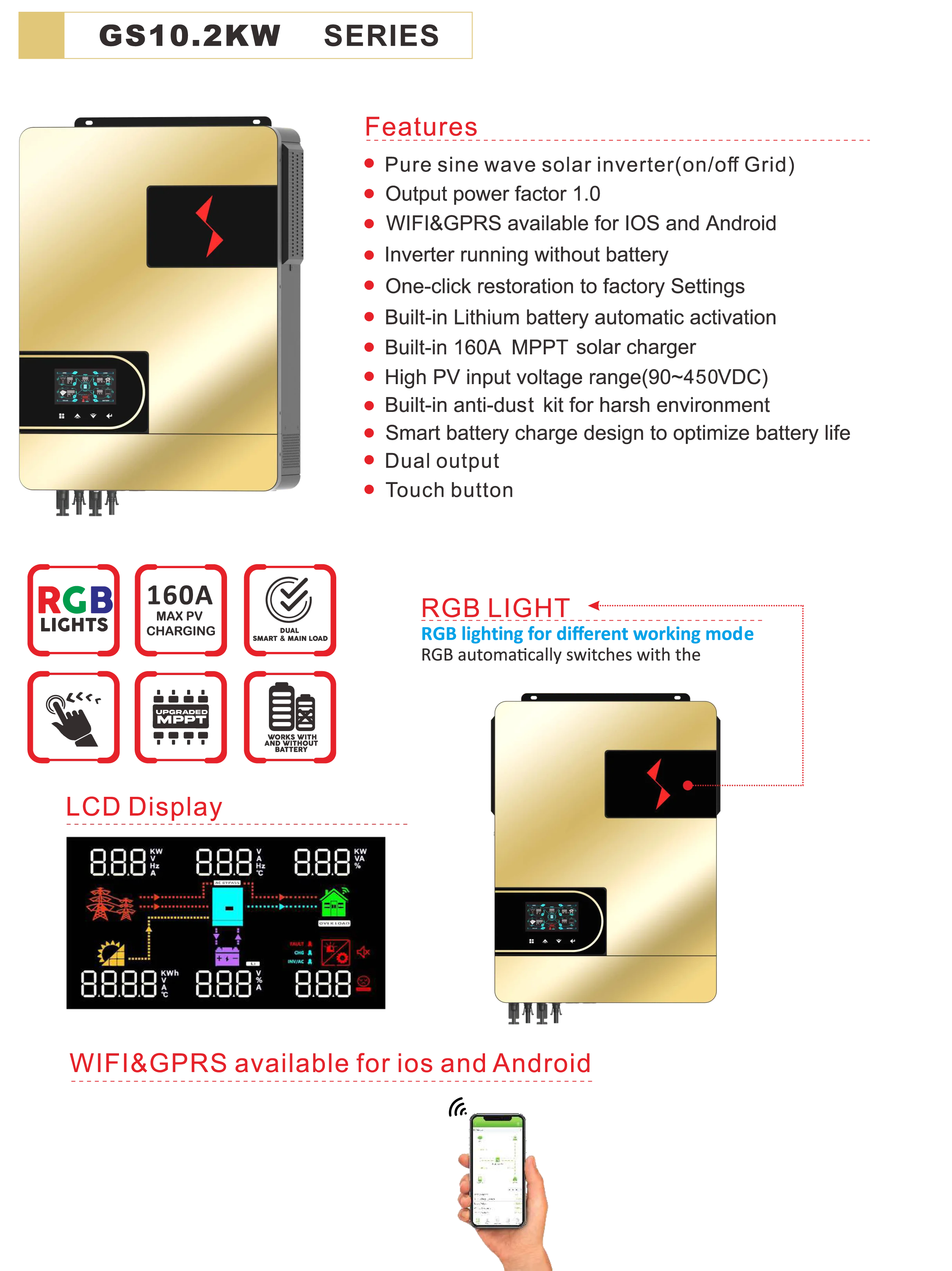 Inverter 3KW 5KW 8KW 10KW 12KW 15KW 16KW 110V 120V 220V 240V Split Phase Solar Inverter