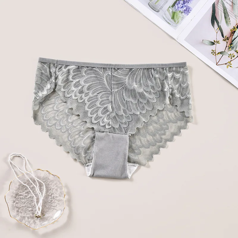 Explosion Factory Direct Large Size Ladies Panties Sexy Lace Fat Mm Cotton Mid-Waist Hipster Panties Large Size Wholesale
