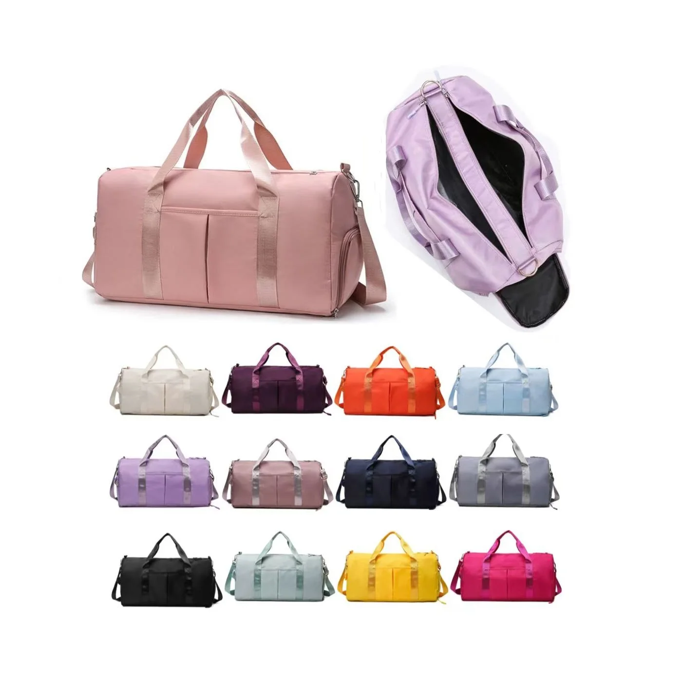 Custom logo Dry Wet Sport Duffel Nylon Shoulder Tote Gym Bag with Shoes Compartment for Training Yoga Travel Overnight Weekend