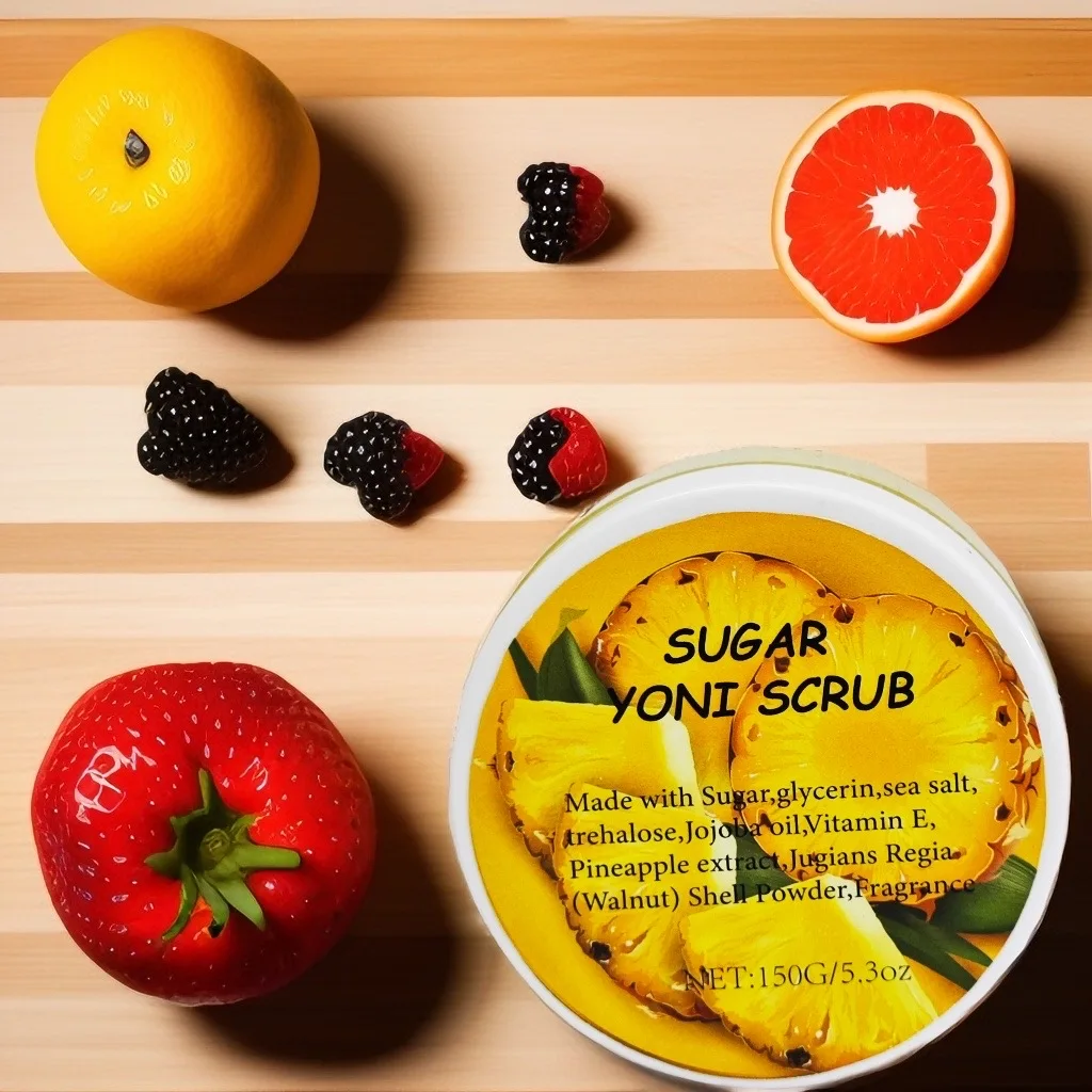 Женский скраб для тела Yoni Sugar 150 г с pH-балансом с уникальной этикеткой и привлекательным ароматом