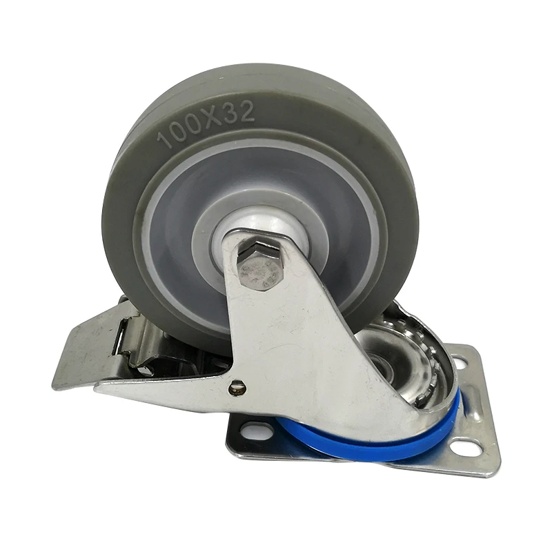 3 4 5Inch Industry Trolley Swivel Plate Stainless Steel 304 TPR Tread Caster Wheels