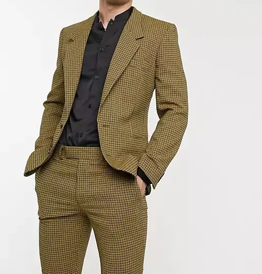 high quality custom label sim fit woolen men plaid blazer suits