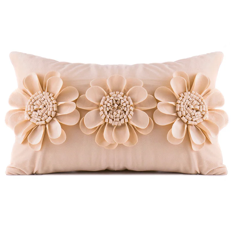 Luxury Wedding Decoration Handmade Colorful Velvet Sunflower Bolster Throw Pillow Cushion Cover