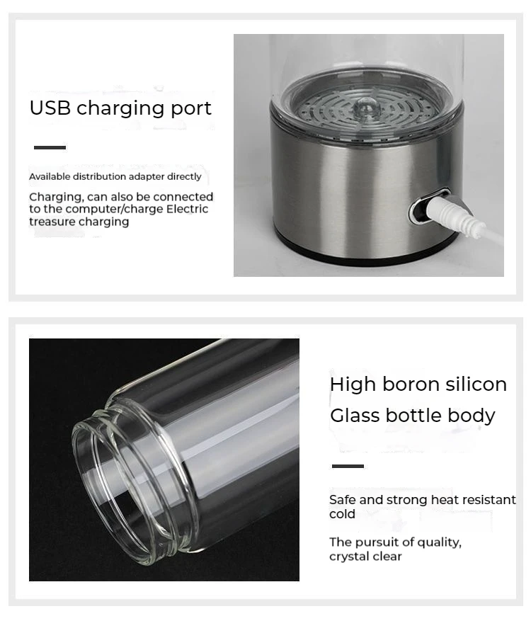 420ml USB pem hydrogen infused water glass Custom Hydrogen water bottle Portable Glass Hydrogen Water Generator Bottle with logo