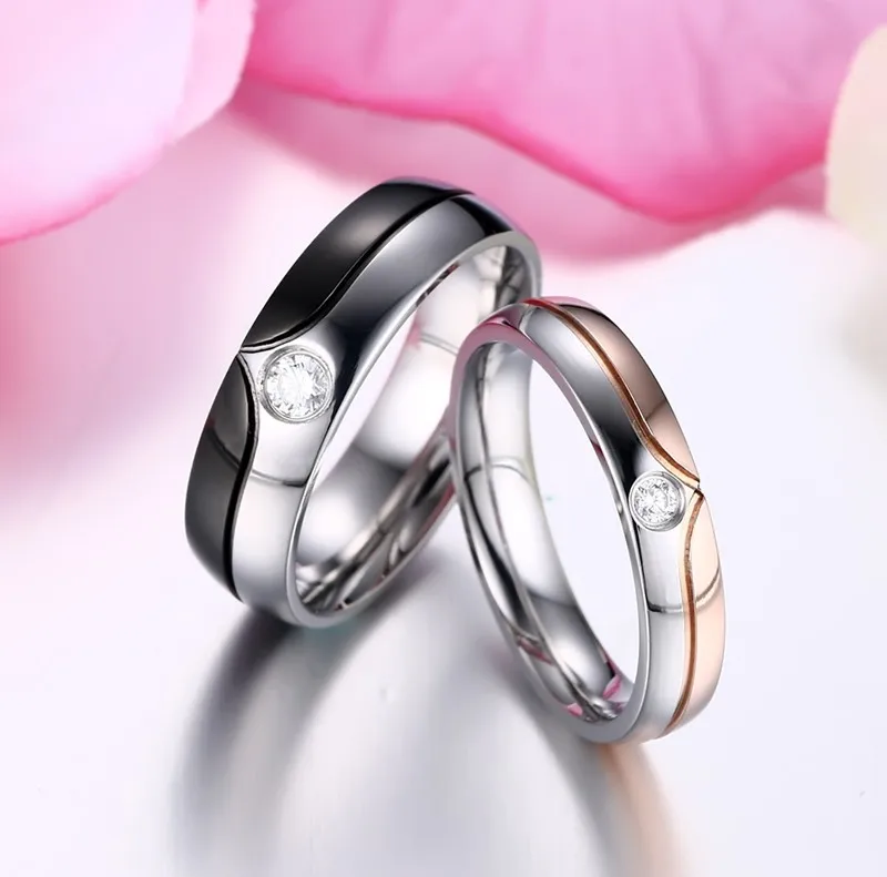 
Couple ring stainless steel micro inlaid zircon ring innovative wedding ring 