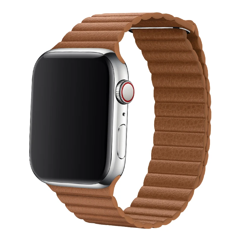 Сменный магнитный ремешок кожаный совместимый с Apple Watch серии 44 мм