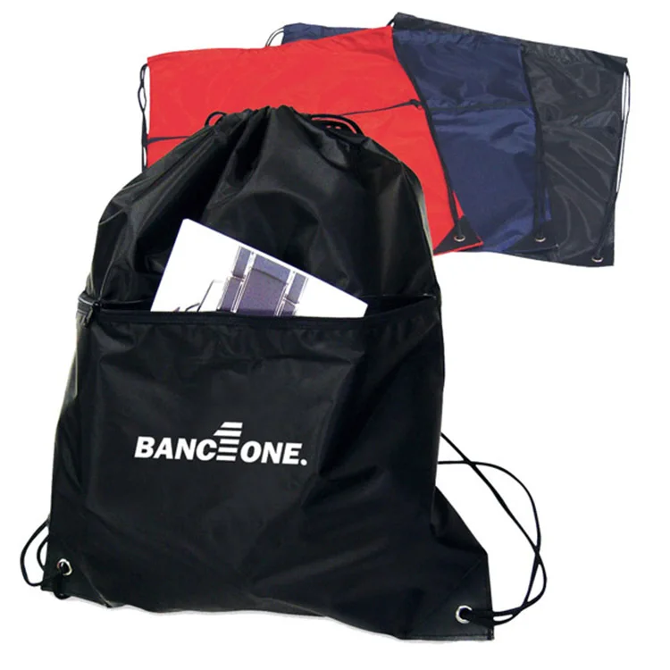 Flat Drawstring Backpack with front zipper pocket