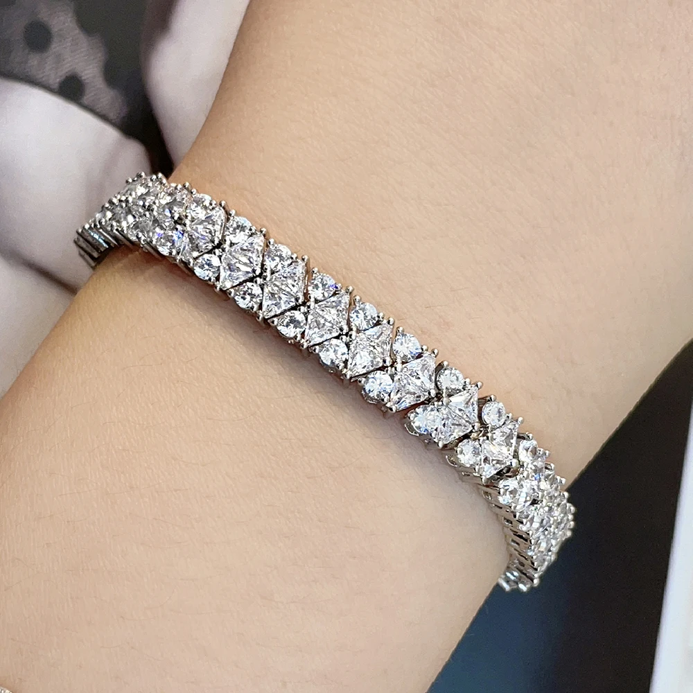 Triangular cut zircon combination diamond with round zircon silver 925 tennis bracelet 925 sterling silver