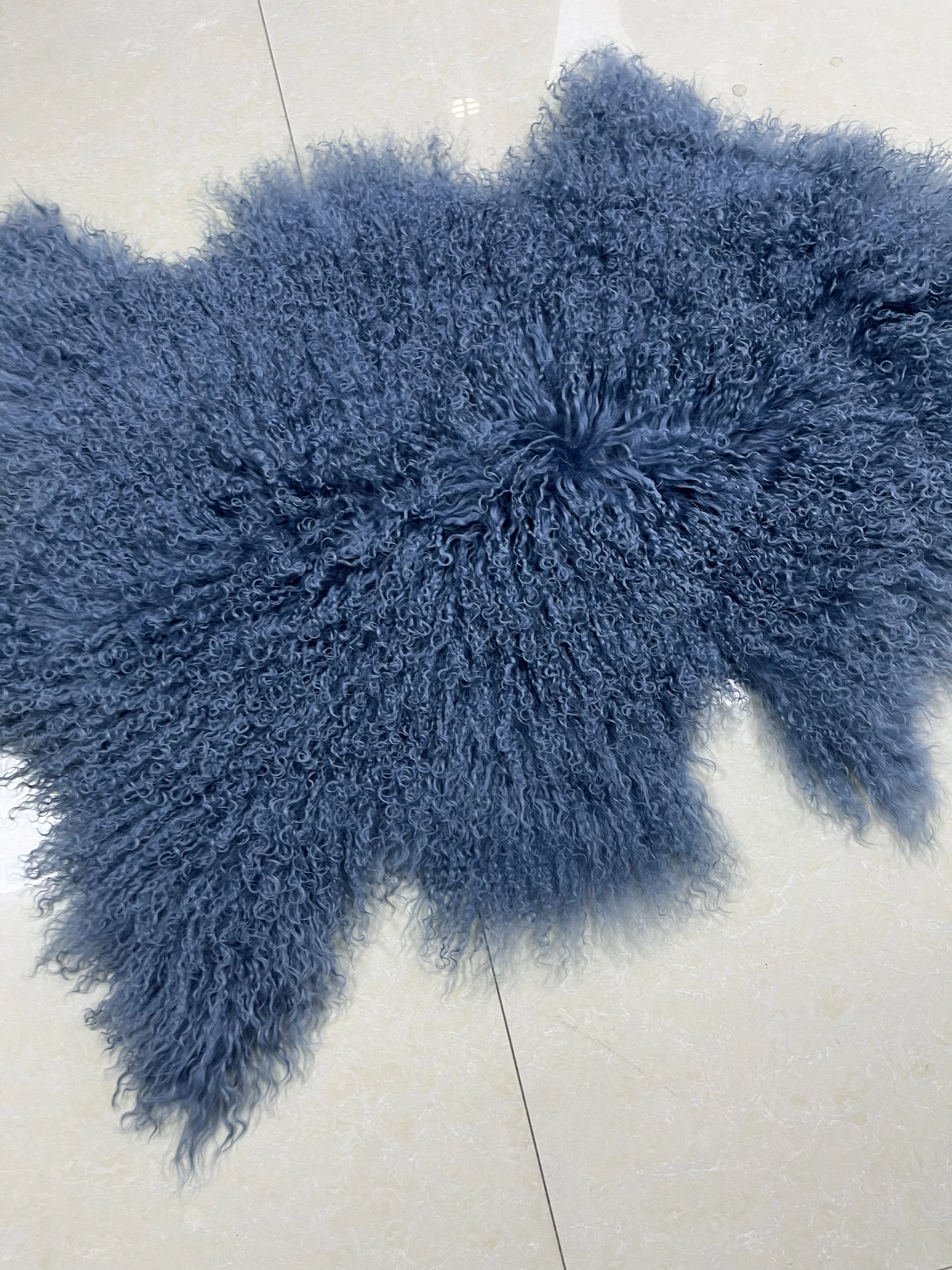 Wholesale Home Tibetan Sheepskin Throw Rug Mongolian carpet animal fur area rug green color Mongolian lamb skin rug