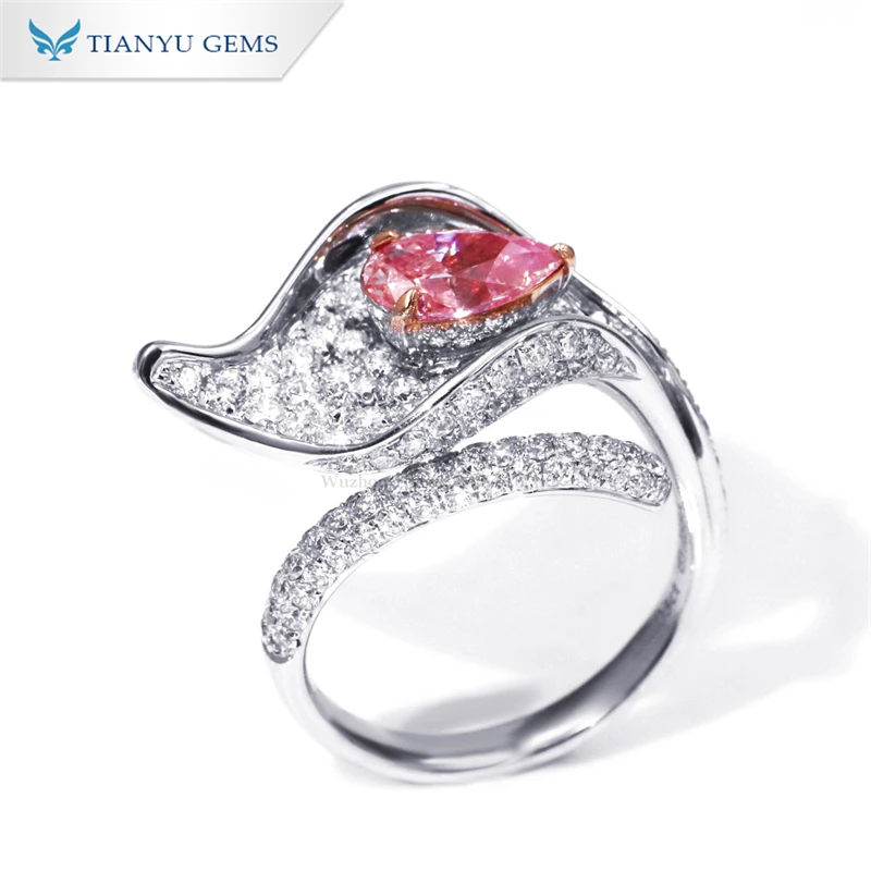 New Arrival Cherry Pink Fancy Pink 1.03ct Pear lab grown diamond 18K gold jewelry engagement ring  for wedding  ring
