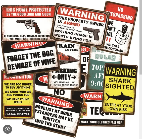 Custom warning slogan metal plaque metal plates vintage wholesale tin signs for wall decoration