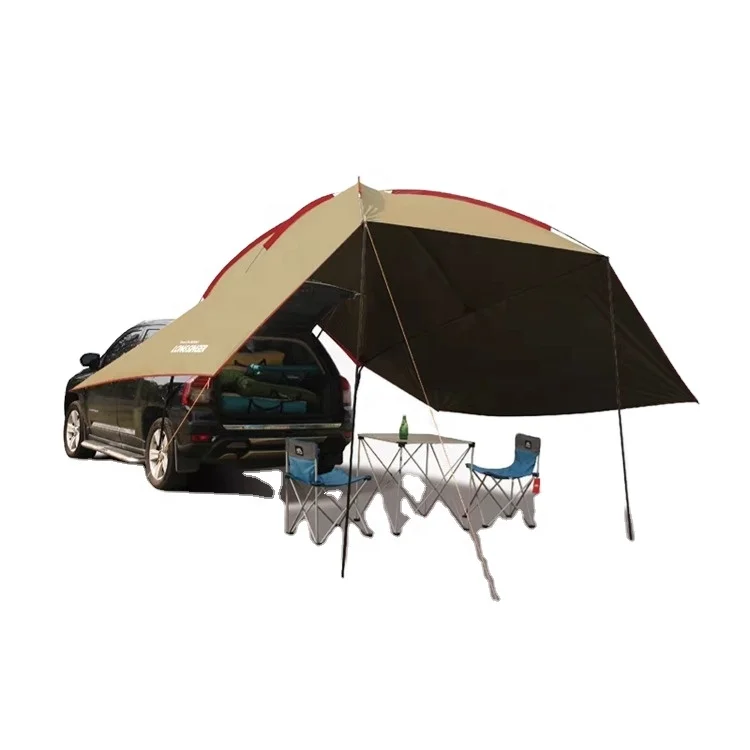Fiberglass pole vinyl SUV Tailgate Tent khaki PU3000mm UV50+ Auto Canopy Camper Trailer Sun Shade for Outdoor Picnic