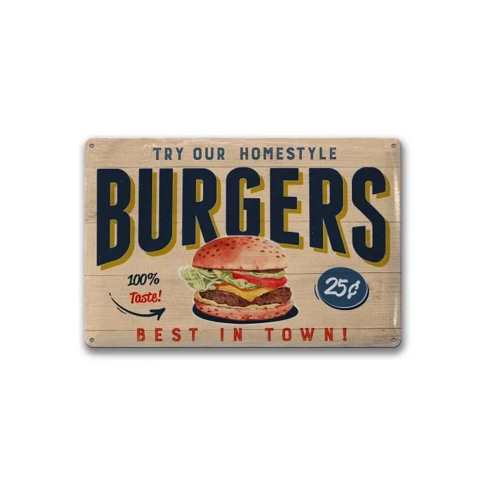 Hanging Wall Metal Decoration Vintage Hot Hamburger Shop Iron Sheet Decoration Painting Signs Metal Tin
