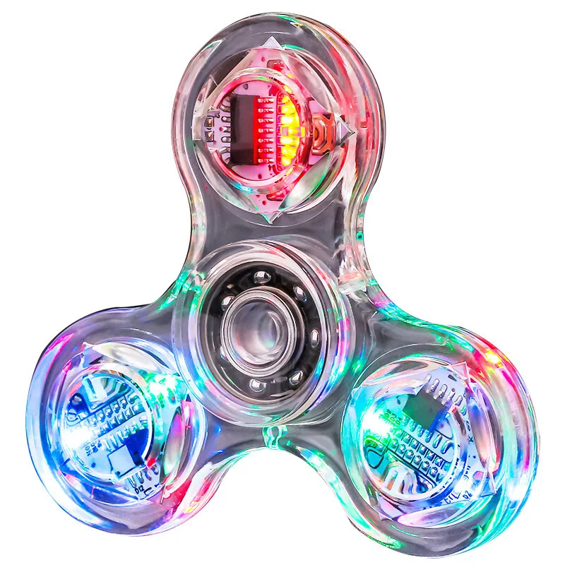 Transparent Crystal Led Flash Spinning Toy fingertip gyroscope with light emitting dazzling night light Finger Fidget Spinner