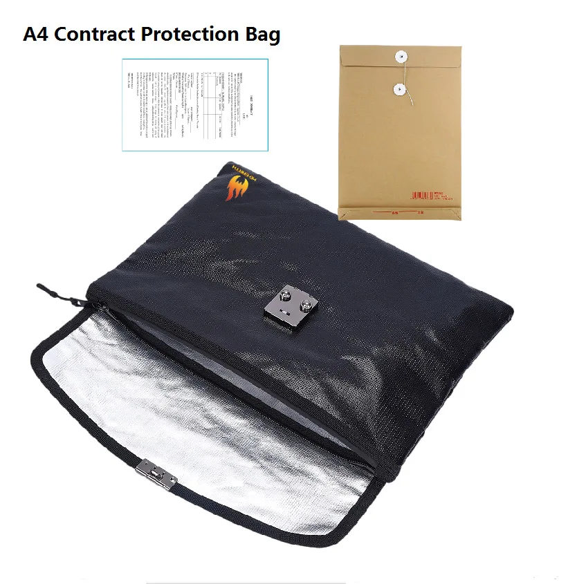 A4 fireproof bag with password lock, flame retardant bag for protection, passport cash safety bag