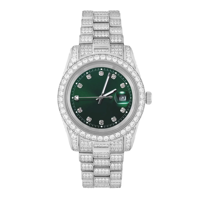 Blues OEM Japan Movement full diamond watch fashion high quality custom logo branded luxury cz Stainless Steel men Quartz watch