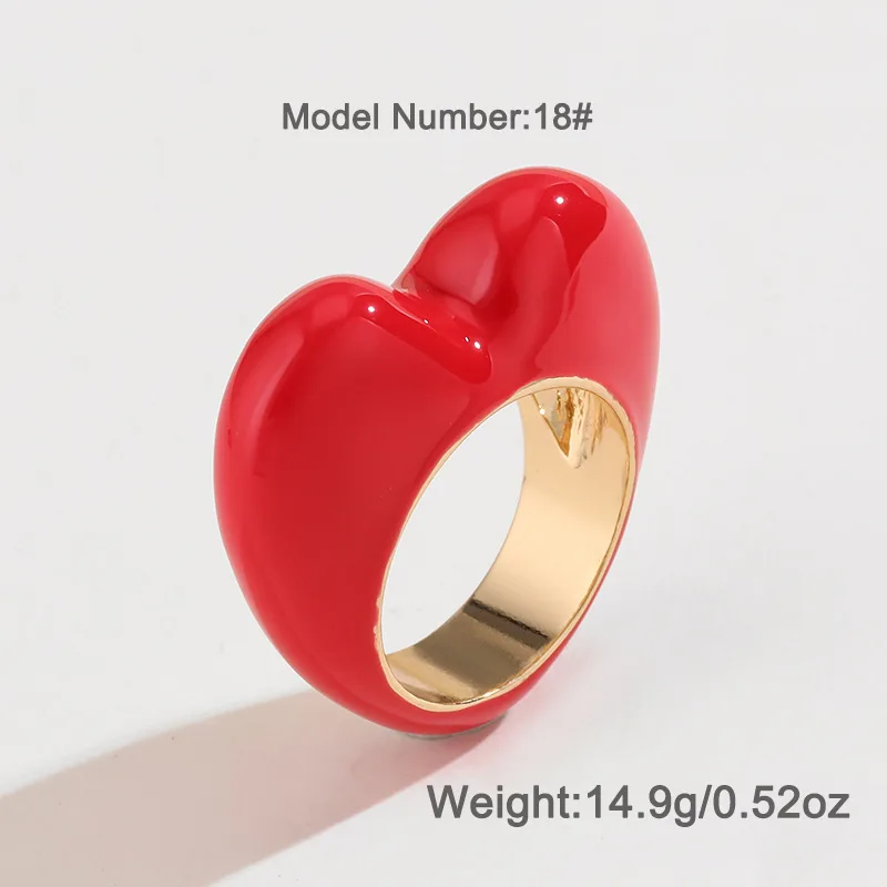 KJ Valentines Day Love Peach Ring Original Design Pink Red Black Heart Hollow Alloy Enamel Ring