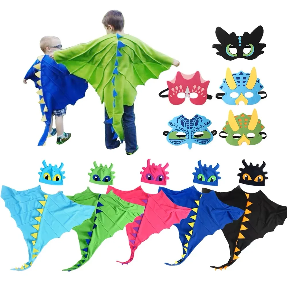 2024  Halloween Children Dinosaur Costumes Dinosaur Cloak + Mask Kids Halloween Cosplay Costume For 3-6 Years