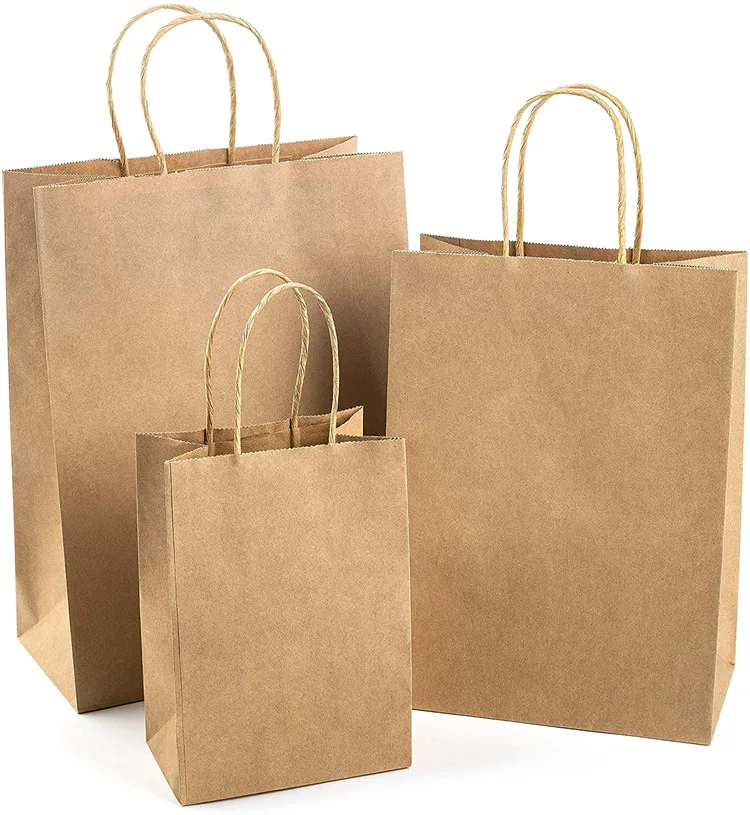 Wholesale Custom Kraft Paper Hand Bag Gift Bag Brown Shopping Packaging Flat Handle Kraft Paper Bag
