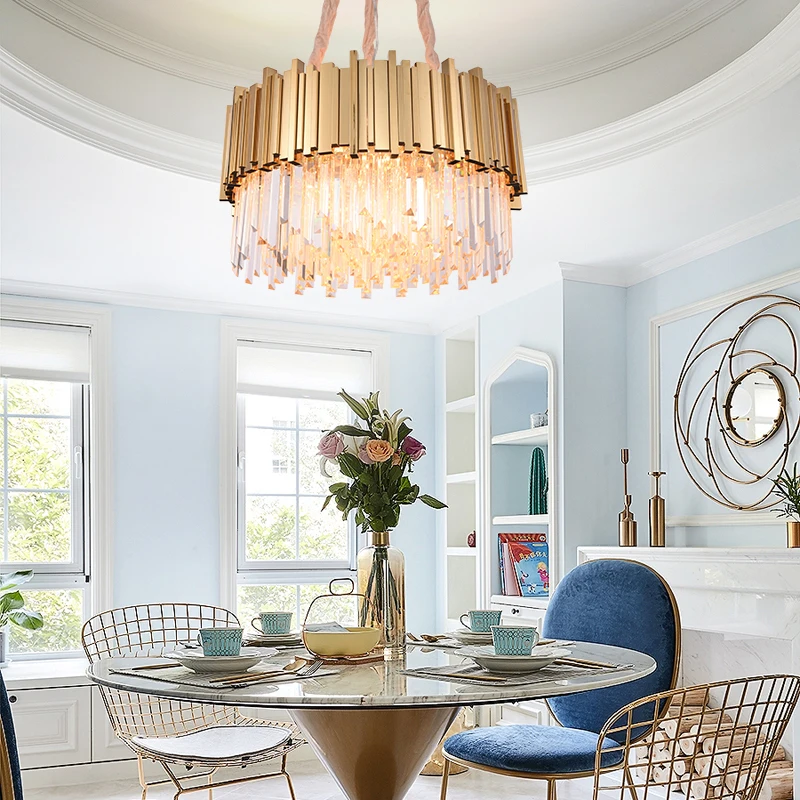 Ceiling Mount Crystal Chandelier Customized Gold Metal Ring Drop Lighting Fixtures Modern Luxury Living Room Decor Pendant Lamp