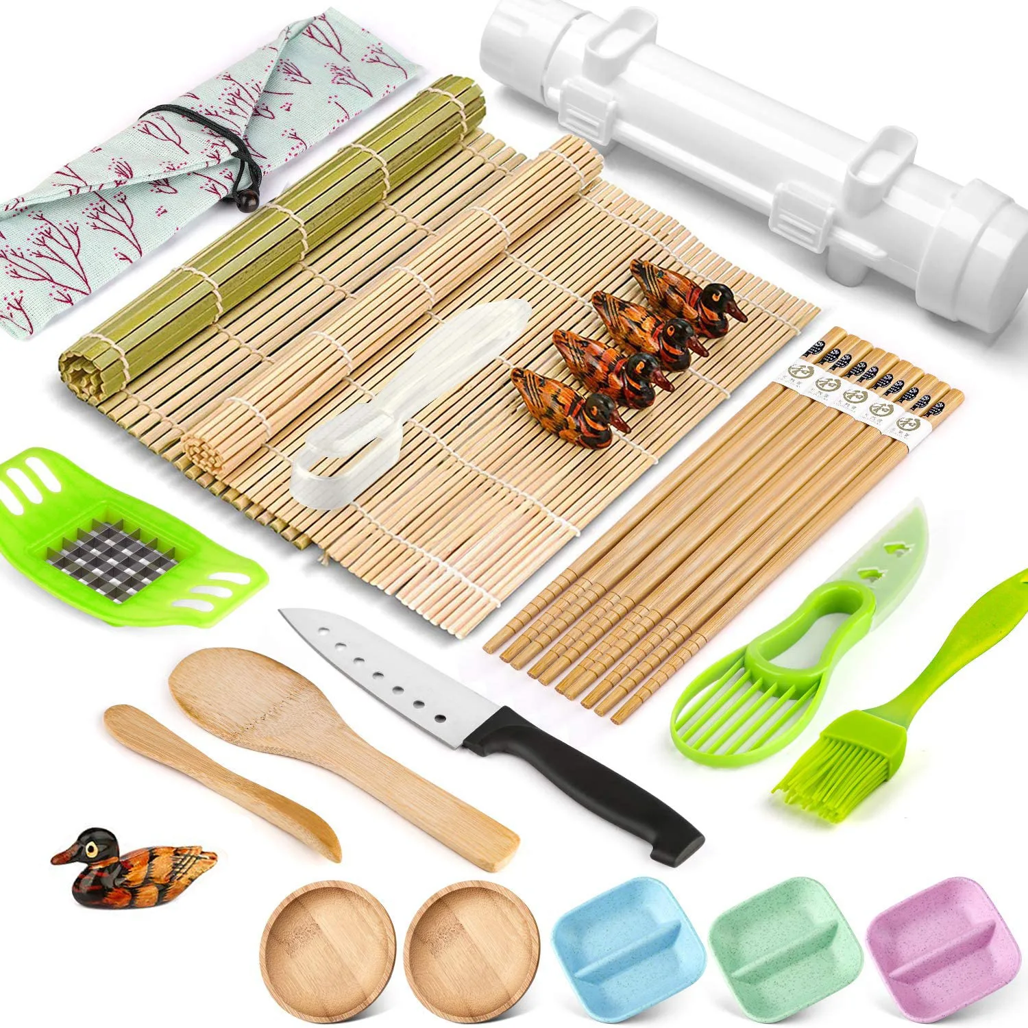 Easy to Use DIY Homemade 15pcs All in One Sushi Roller Mats Saucers and Bazooka included Sushi Making Kit