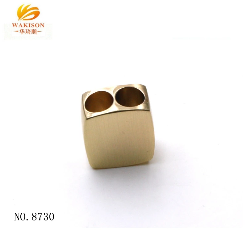 Brush light gold 6mm Double Hole rectangle flat metal beads for lanyard/leather cord