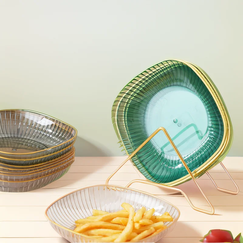 Light Luxury Transparent Fruit Plate Bone Dish Golden Edge Good-looking Dried Fruit Tray Fruit Plate Snack Dish
